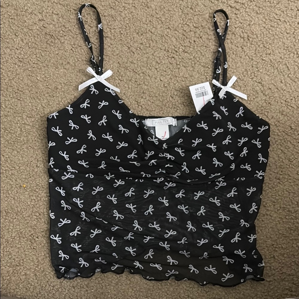 Black and White Bow Print Women's Top